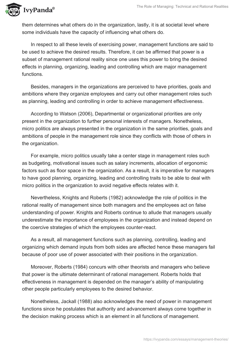 The Role of Managing: Technical and Rational Realities. Page 2