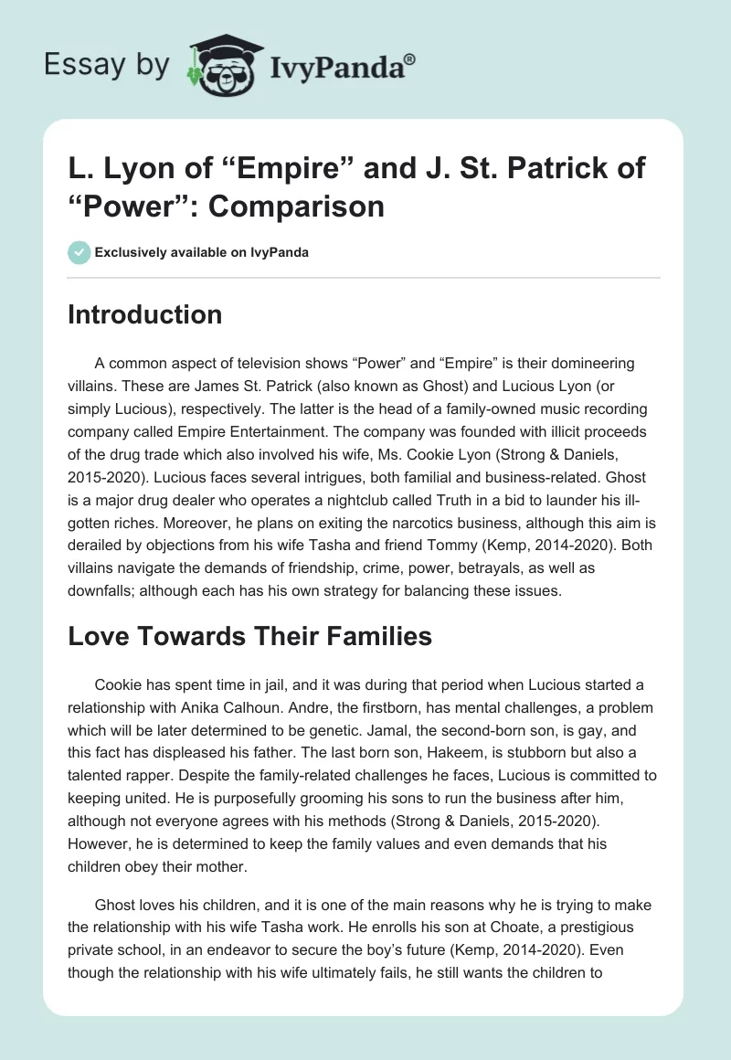 L. Lyon of “Empire” and J. St. Patrick of “Power”: Comparison. Page 1