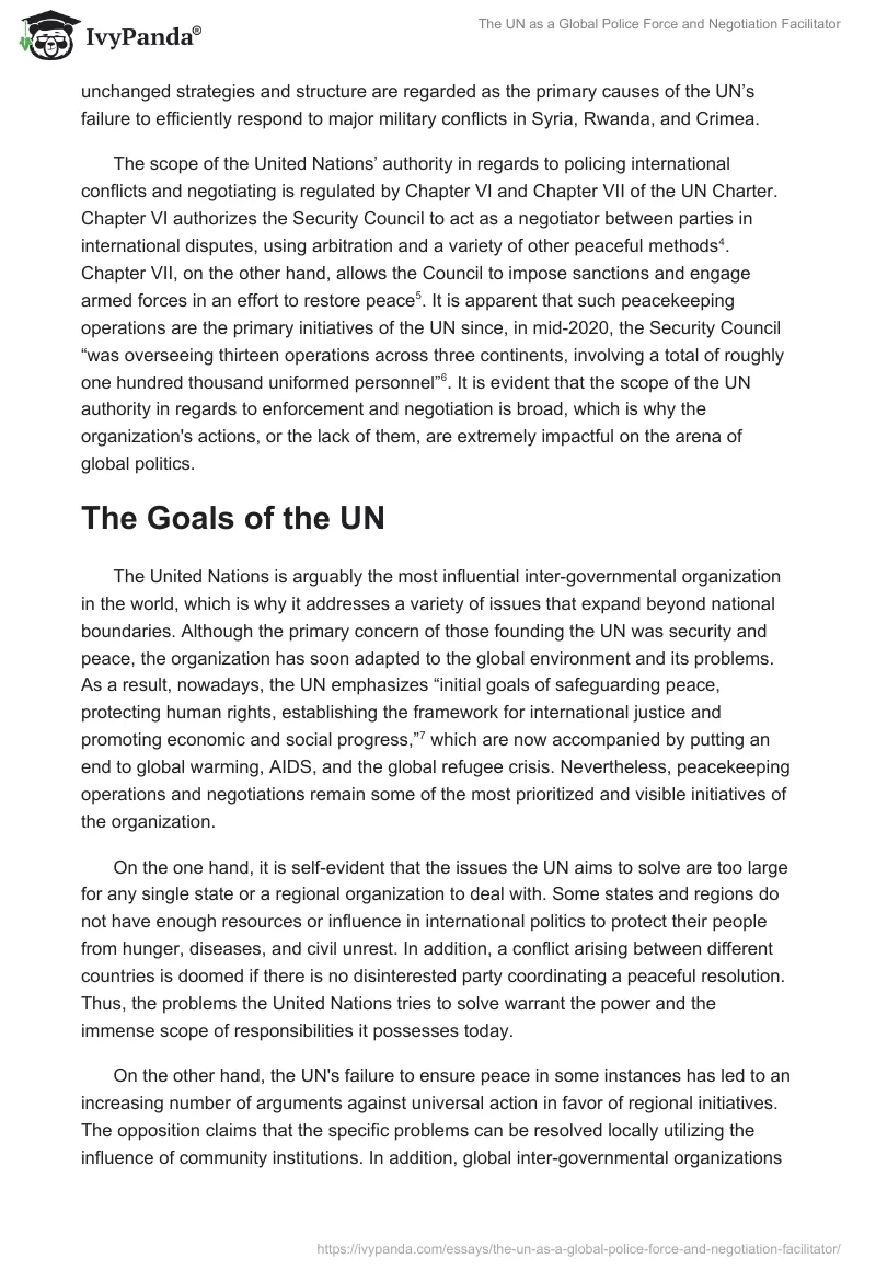 The UN as a Global Police Force and Negotiation Facilitator. Page 2