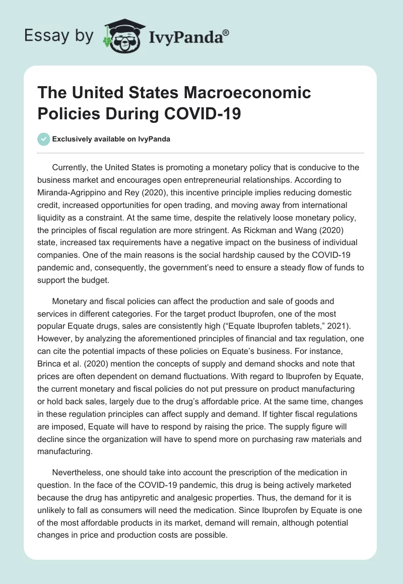 The United States Macroeconomic Policies During COVID-19. Page 1