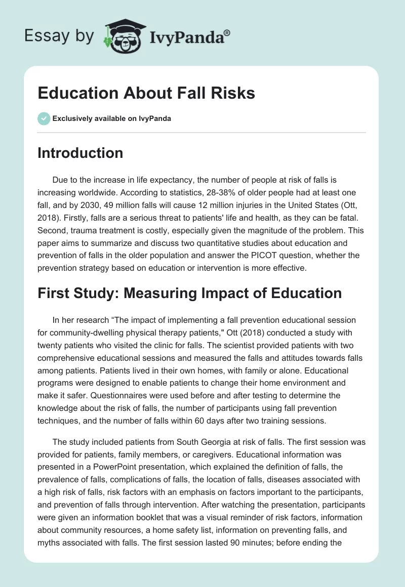 Comparative Analysis of Fall Prevention Strategies in Older Adults. Page 1