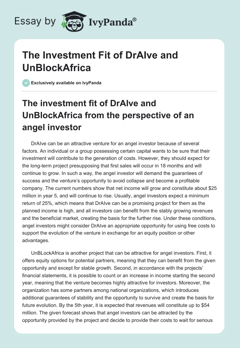 The Investment Fit of DrAIve and UnBlockAfrica. Page 1