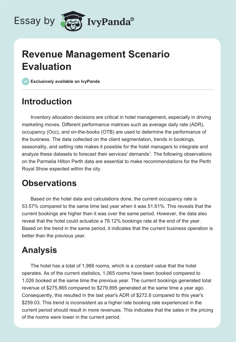 Revenue Management Scenario Evaluation. Page 1