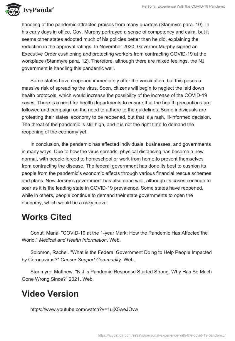 Personal Experience With the COVID-19 Pandemic. Page 2