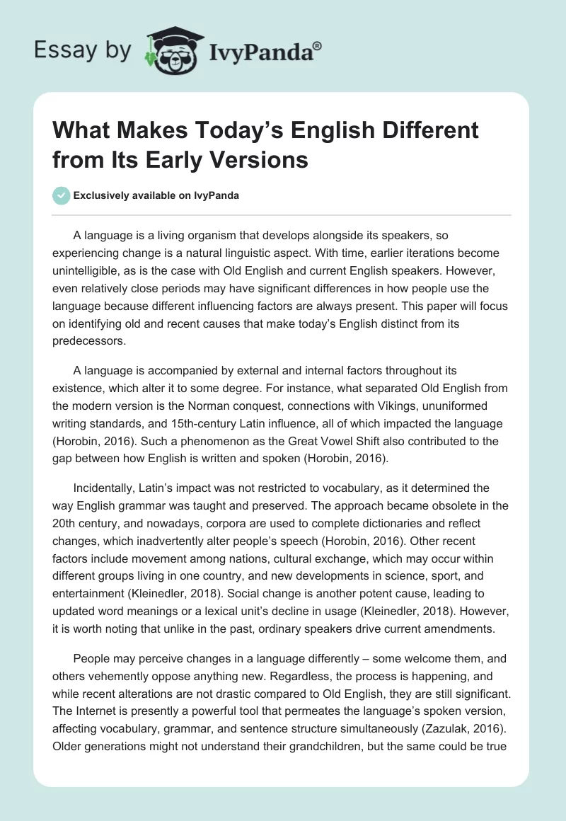 What Makes Today’s English Different from Its Early Versions. Page 1