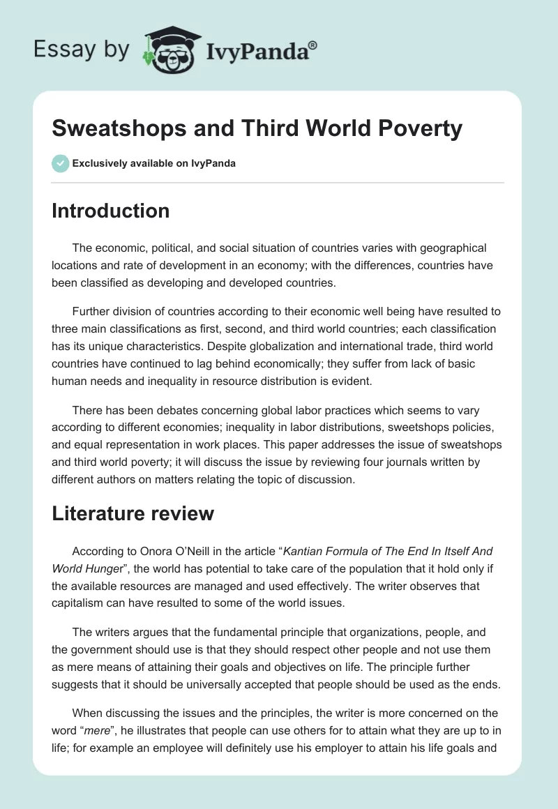 Sweatshops and Third World Poverty. Page 1