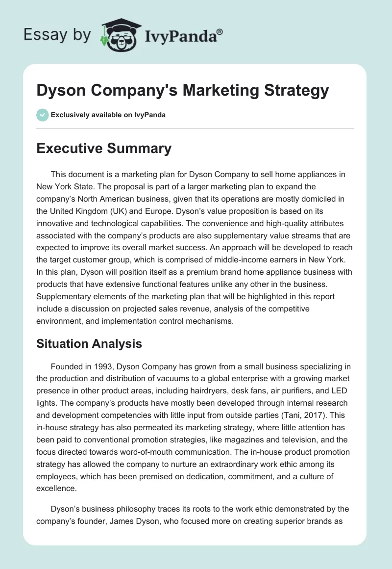 Dyson Company's Marketing Strategy. Page 1