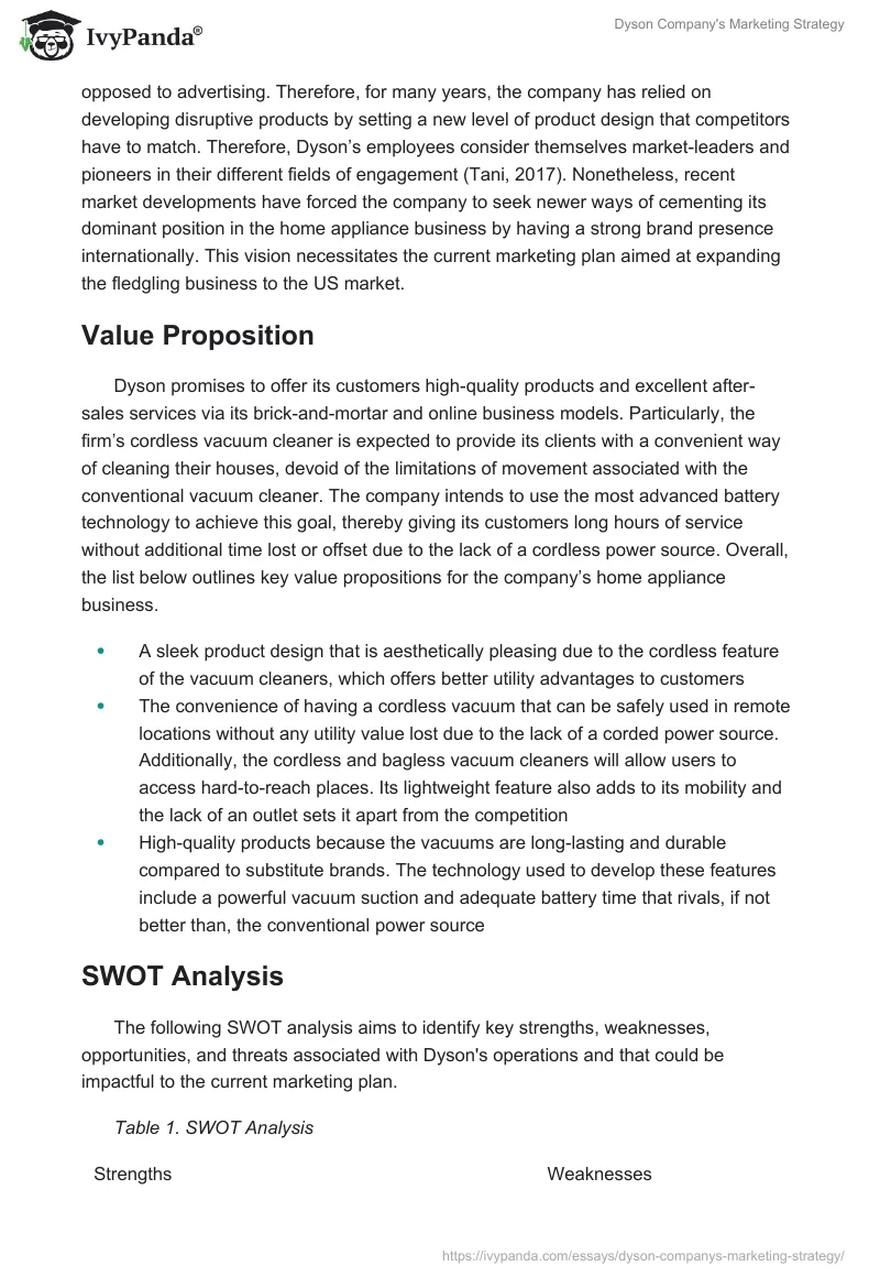Dyson Company's Marketing Strategy. Page 2