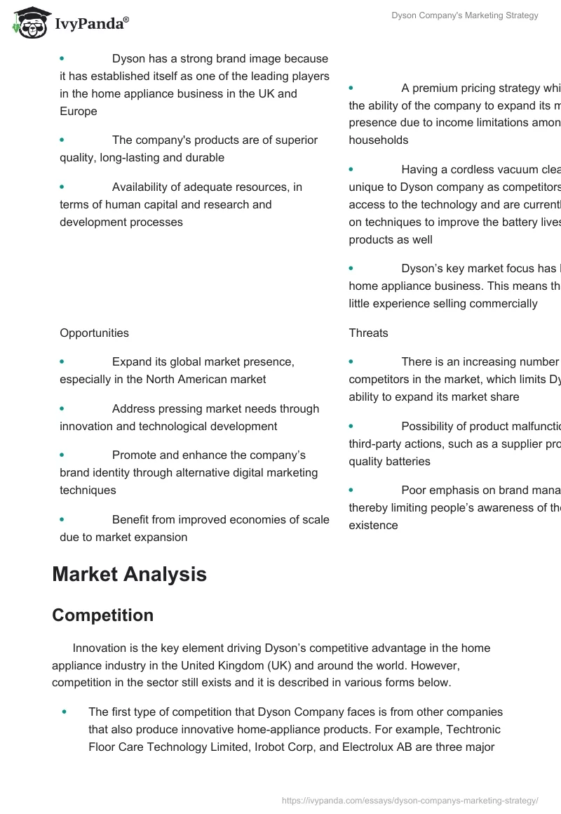 Dyson Company's Marketing Strategy. Page 3