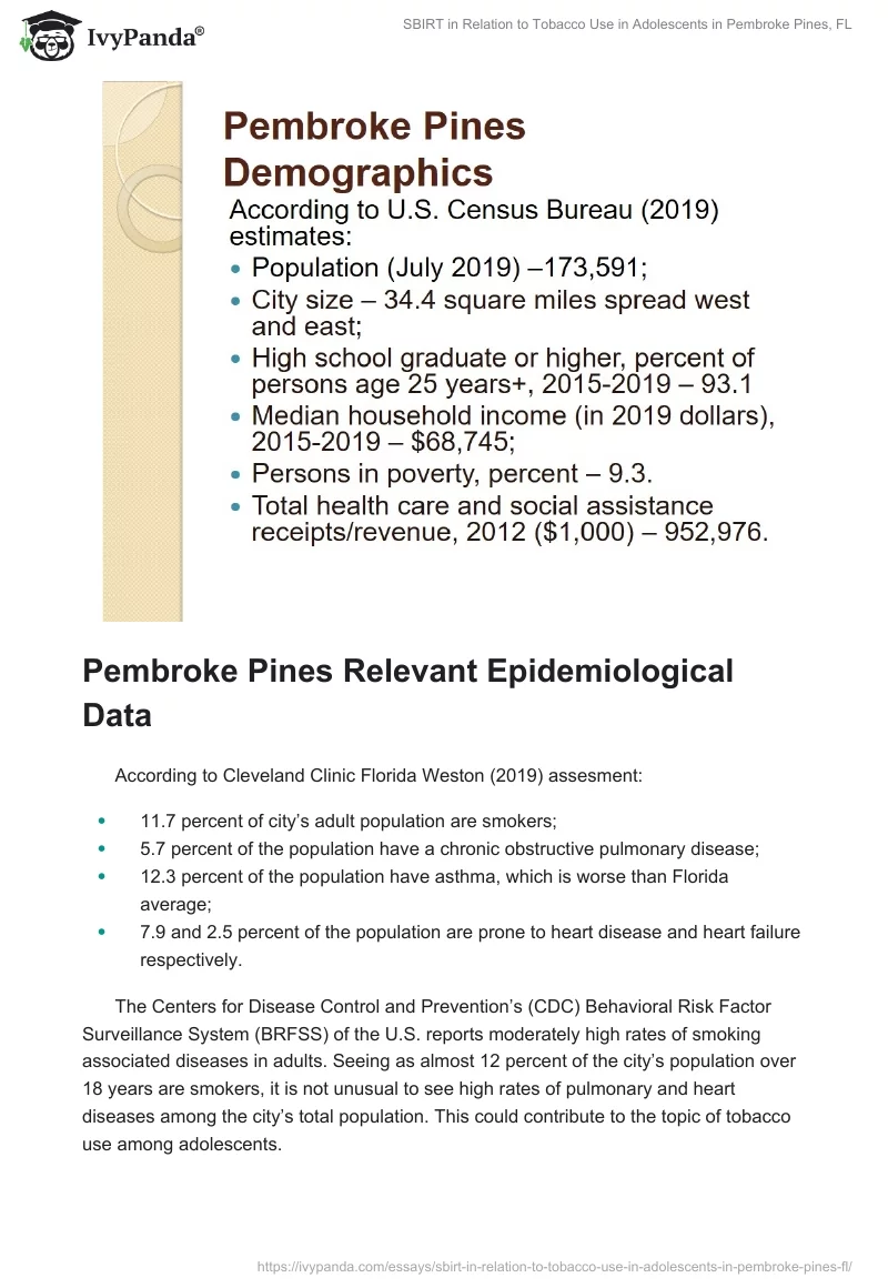 SBIRT in Relation to Tobacco Use in Adolescents in Pembroke Pines, FL. Page 2
