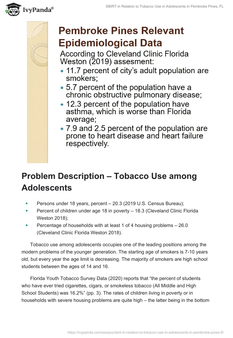 SBIRT in Relation to Tobacco Use in Adolescents in Pembroke Pines, FL. Page 3