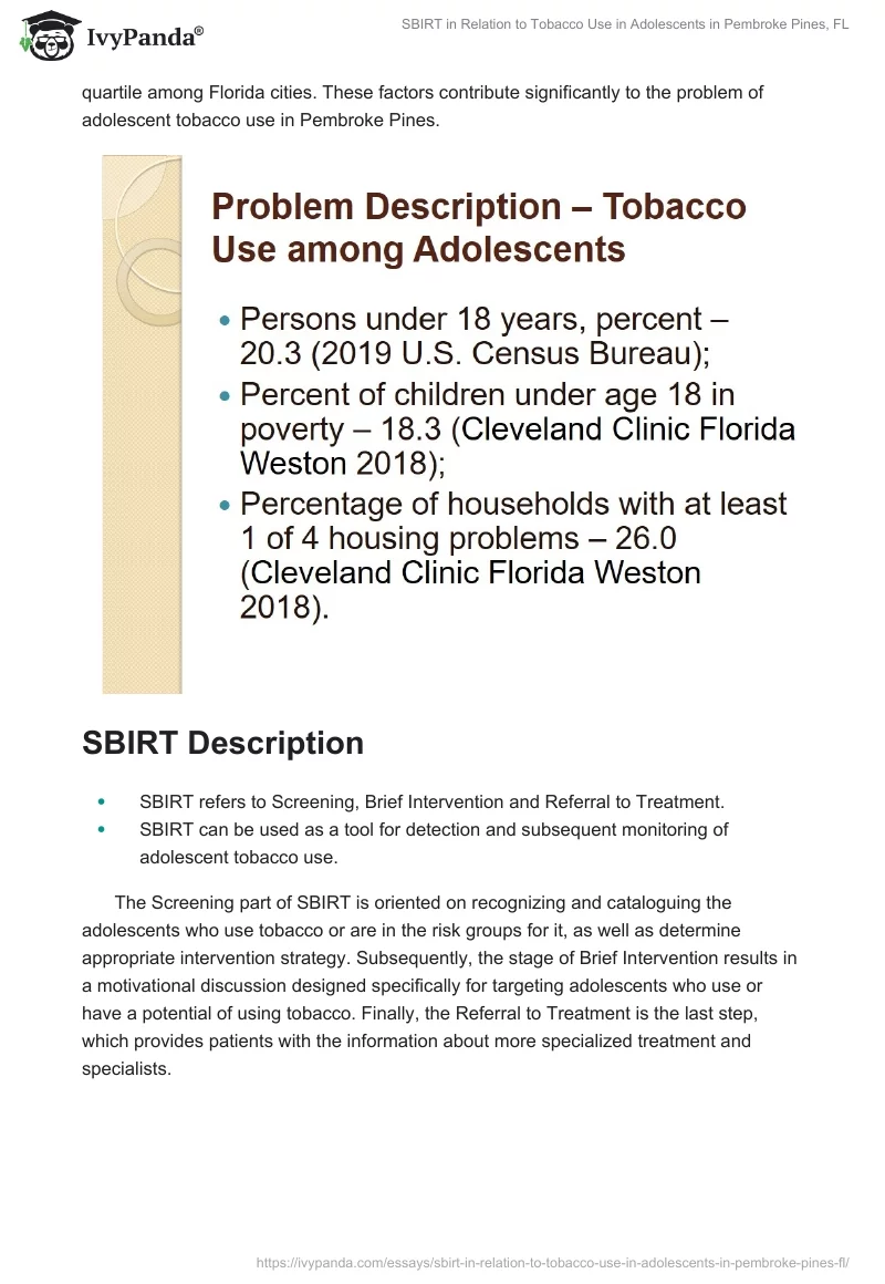 SBIRT in Relation to Tobacco Use in Adolescents in Pembroke Pines, FL. Page 4