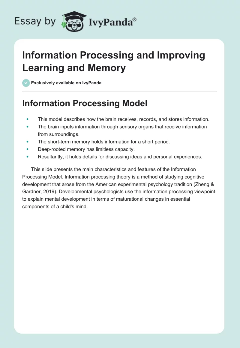 Information Processing and Improving Learning and Memory. Page 1