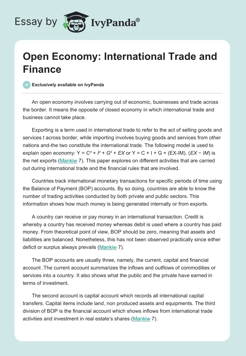Open Economy: International Trade and Finance. Page 1