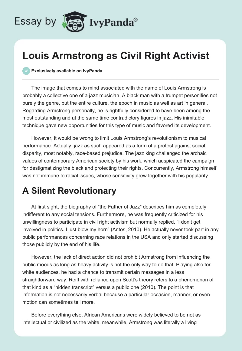 Louis Armstrong as Civil Right Activist. Page 1