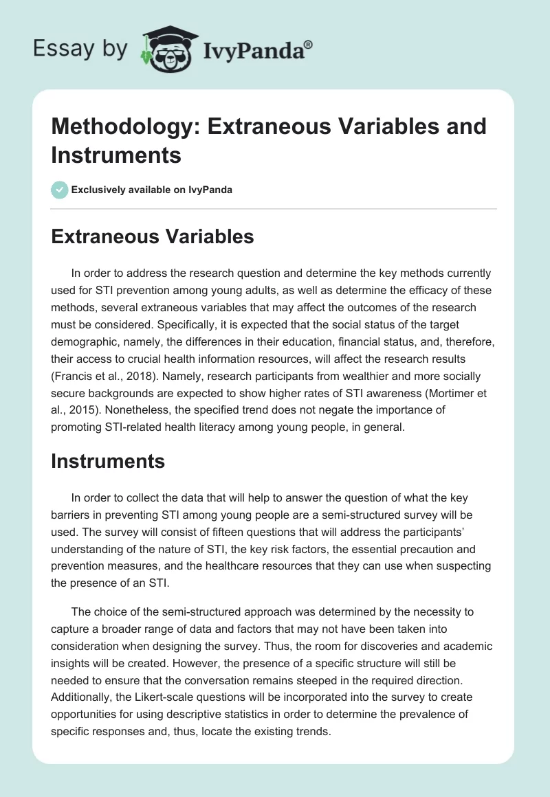 Methodology: Extraneous Variables and Instruments. Page 1