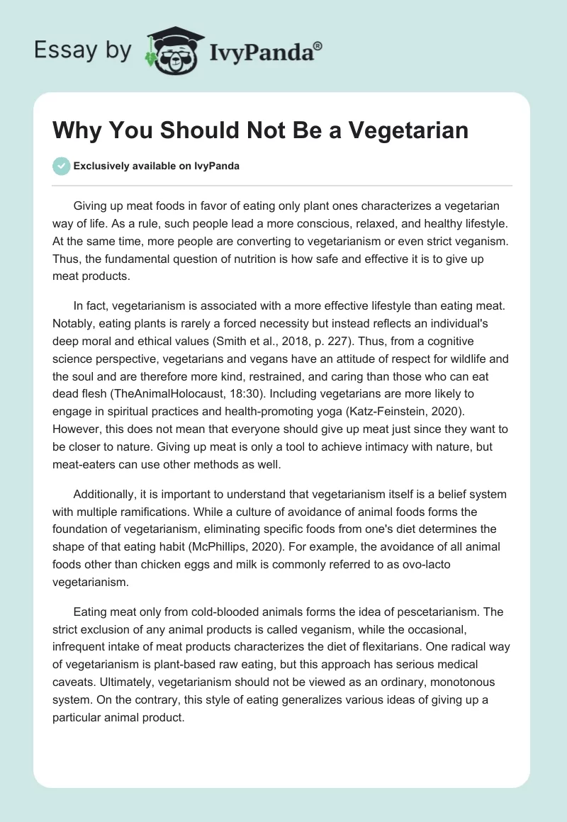 Why You Should Not Be a Vegetarian. Page 1