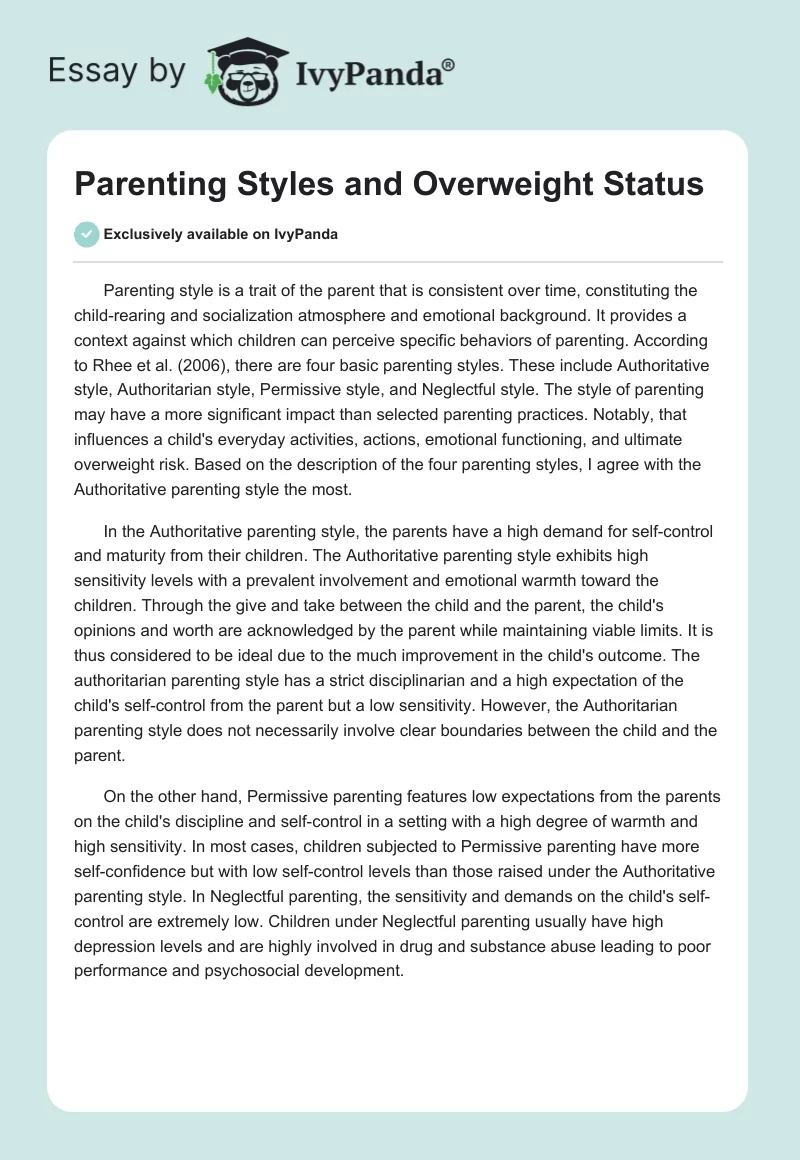 Parenting Styles and Overweight Status. Page 1