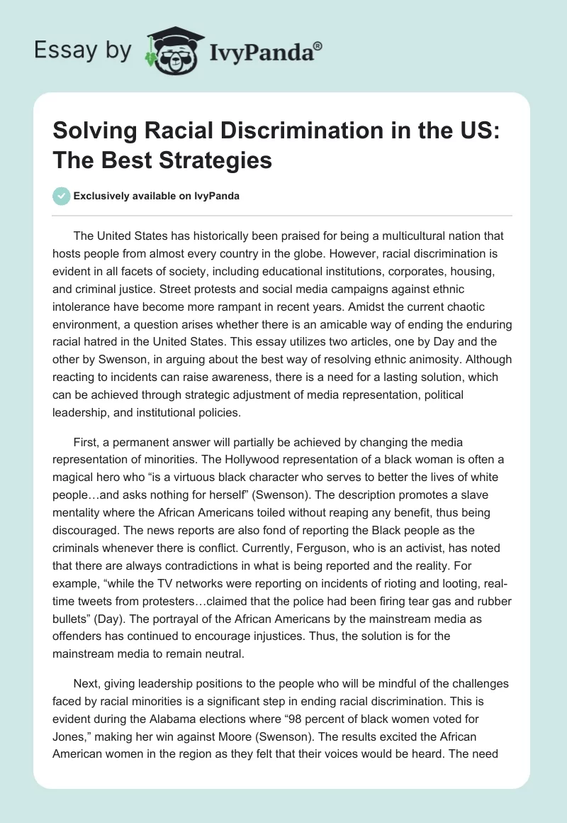 Solving Racial Discrimination in the US: The Best Strategies. Page 1
