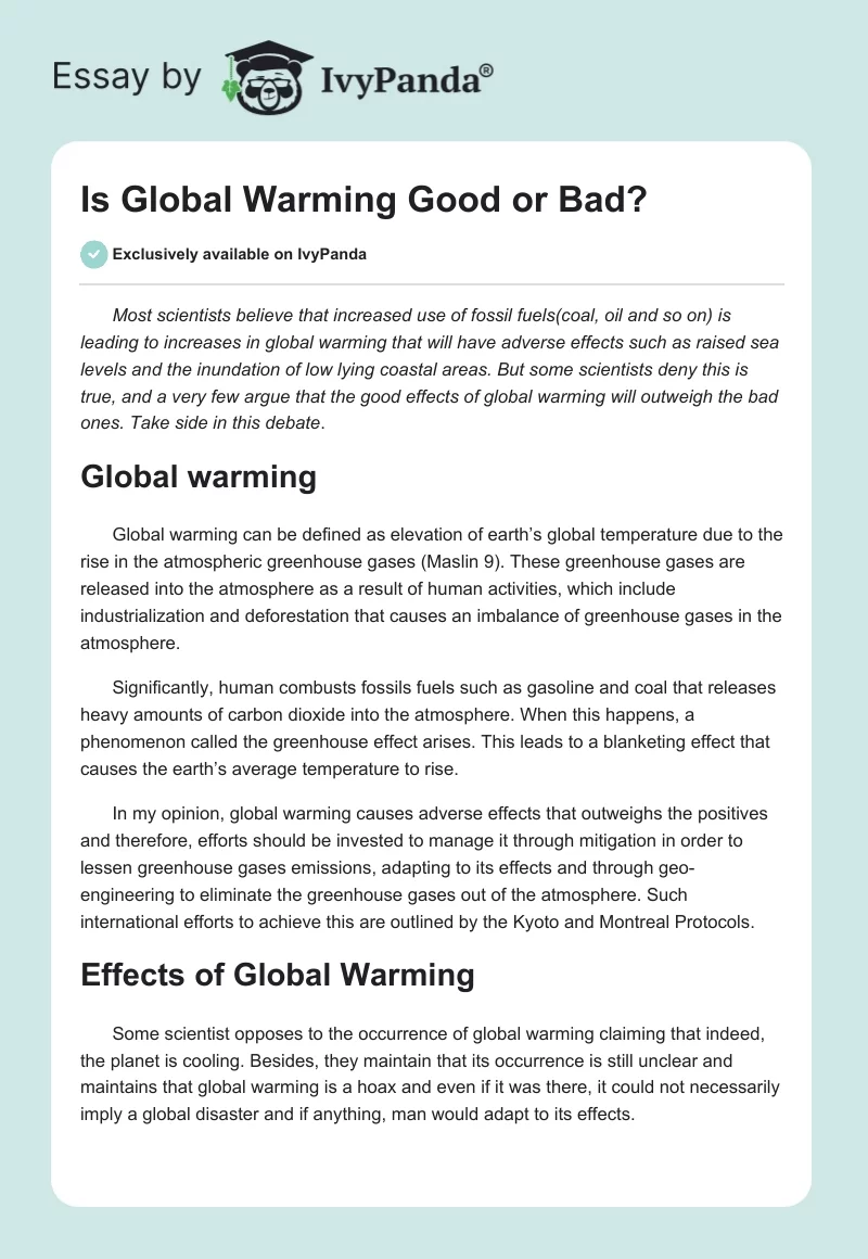 Is Global Warming Good or Bad?. Page 1