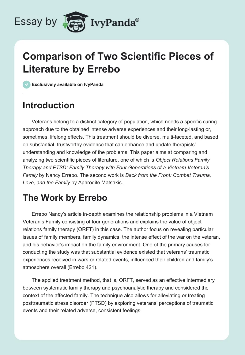 Comparison of Two Scientific Pieces of Literature by Errebo. Page 1