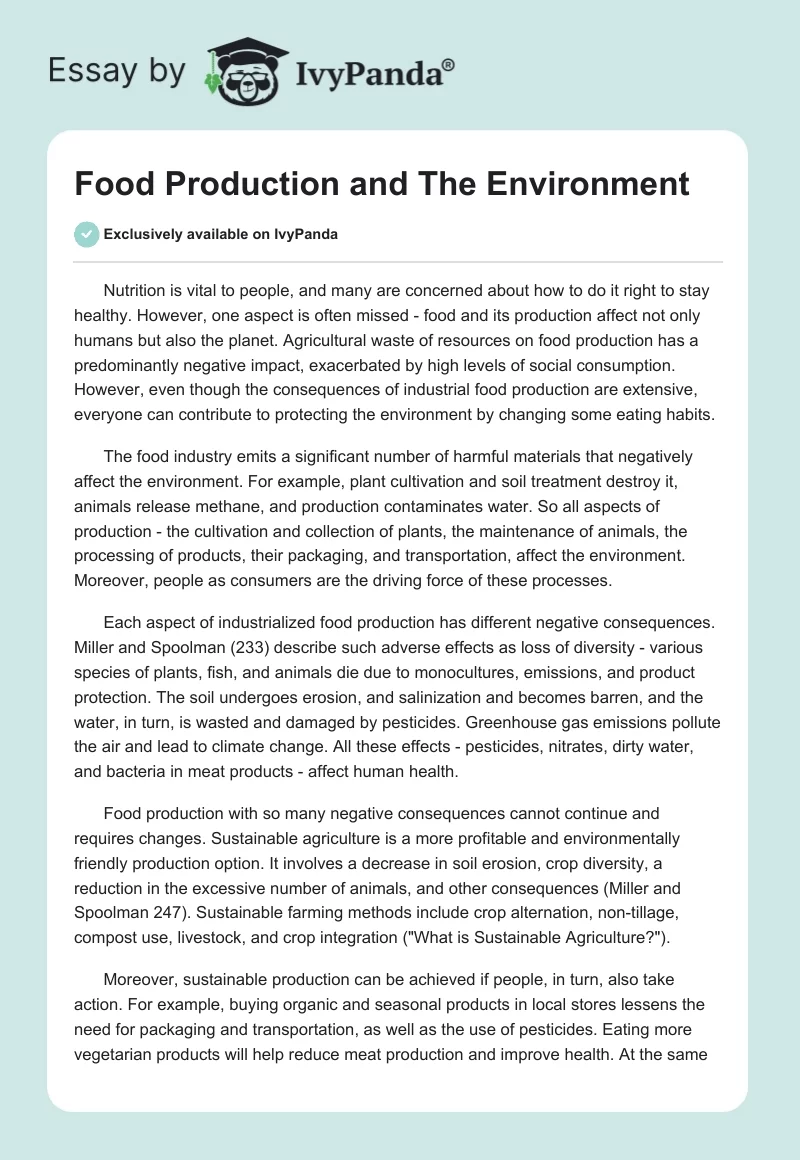 Food Production and The Environment. Page 1