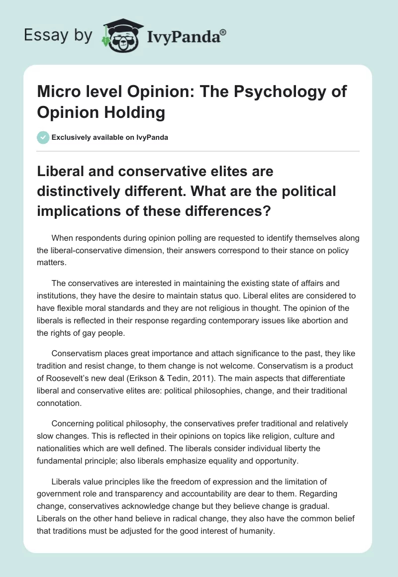 Micro level Opinion: The Psychology of Opinion Holding. Page 1