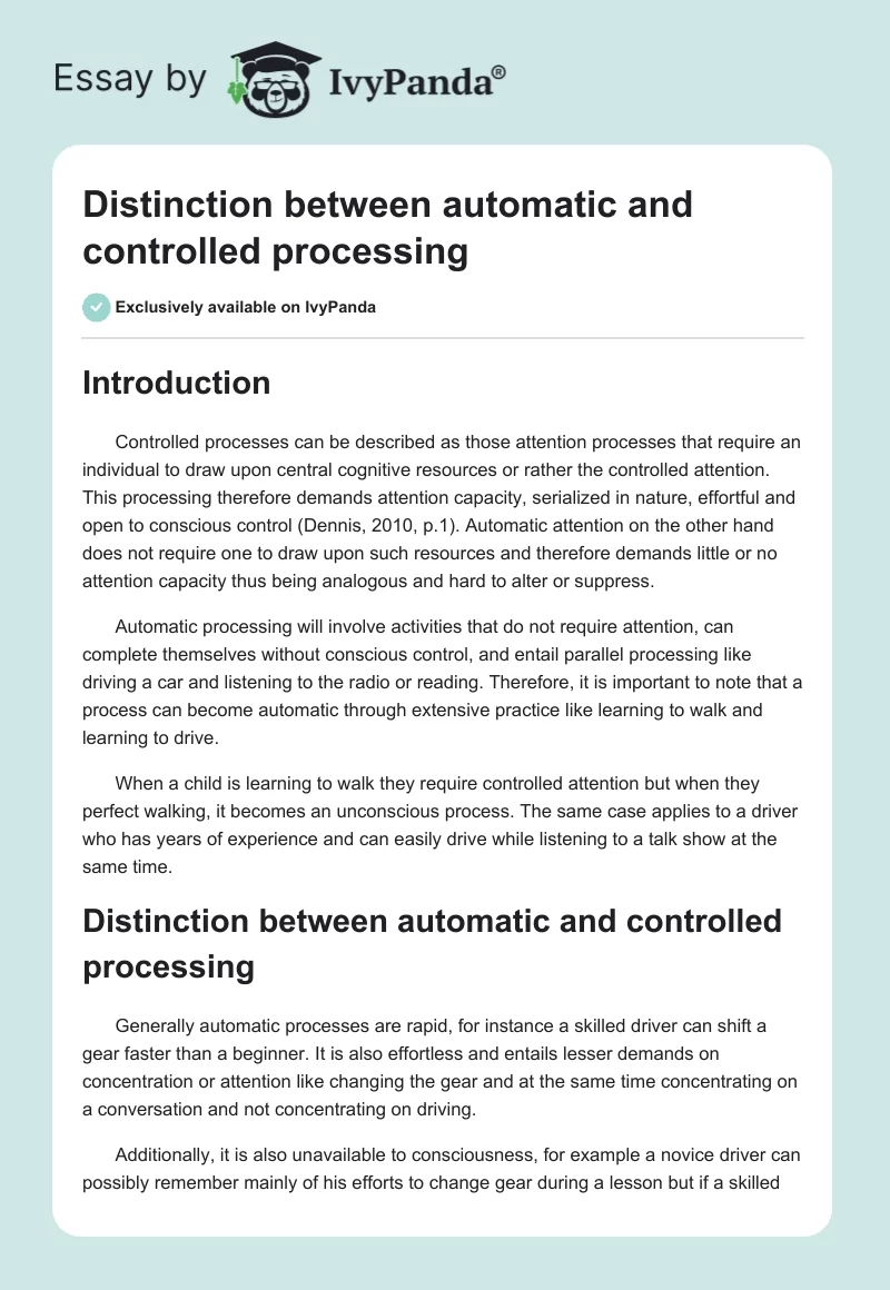 Distinction between automatic and controlled processing. Page 1
