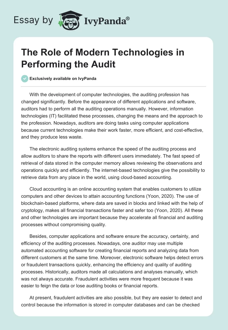 The Role of Modern Technologies in Performing the Audit. Page 1