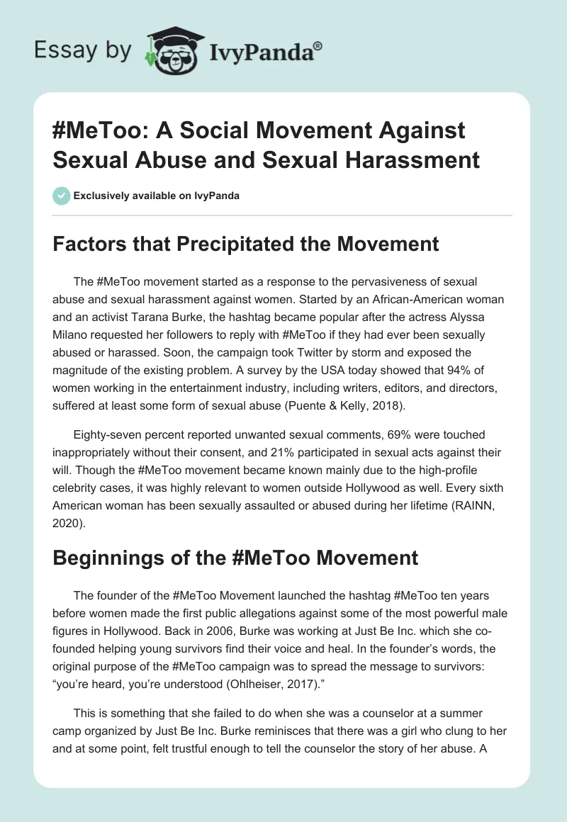 #MeToo: A Social Movement Against Sexual Abuse and Sexual Harassment. Page 1