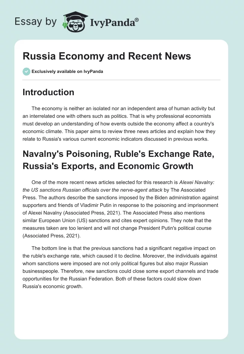 Russia Economy and Recent News. Page 1