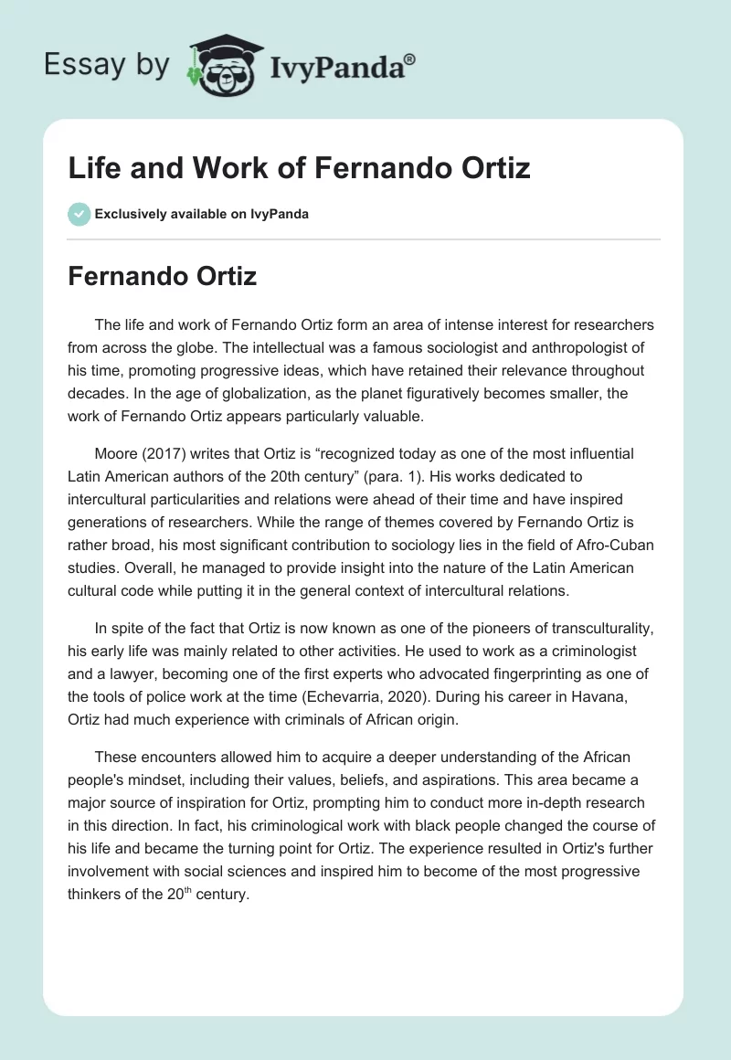 Life and Work of Fernando Ortiz. Page 1