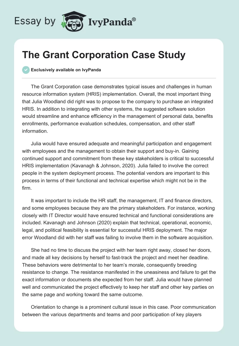 The Grant Corporation Case Study. Page 1