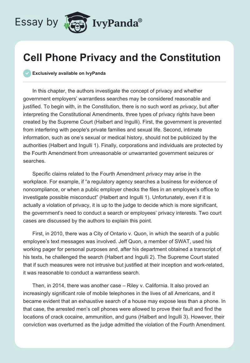 Cell Phone Privacy and the Constitution. Page 1