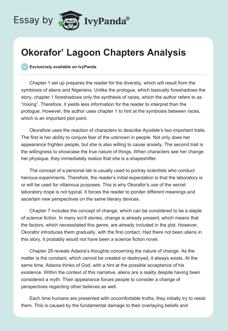 Okorafor’ "Lagoon" Chapters Analysis. Page 1