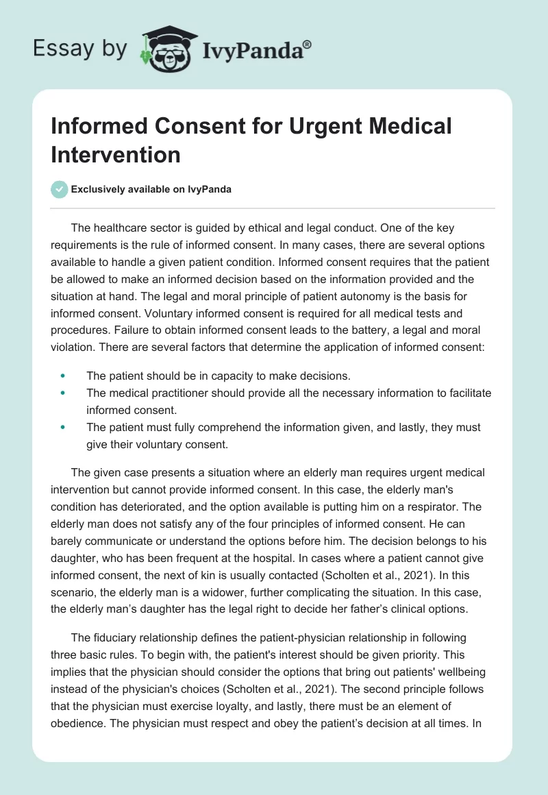 Informed Consent for Urgent Medical Intervention. Page 1
