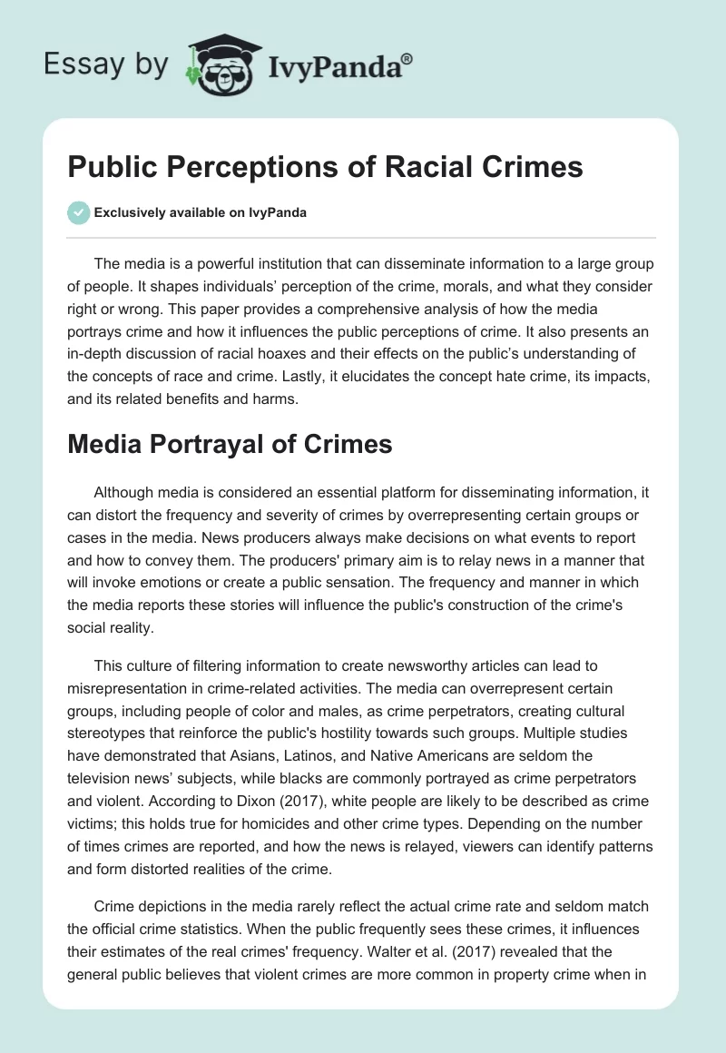 Public Perceptions of Racial Crimes. Page 1