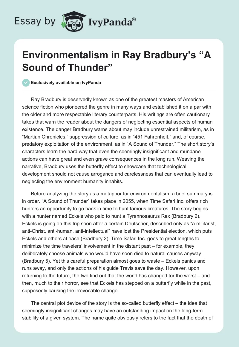 Environmentalism in Ray Bradbury’s “A Sound of Thunder”. Page 1