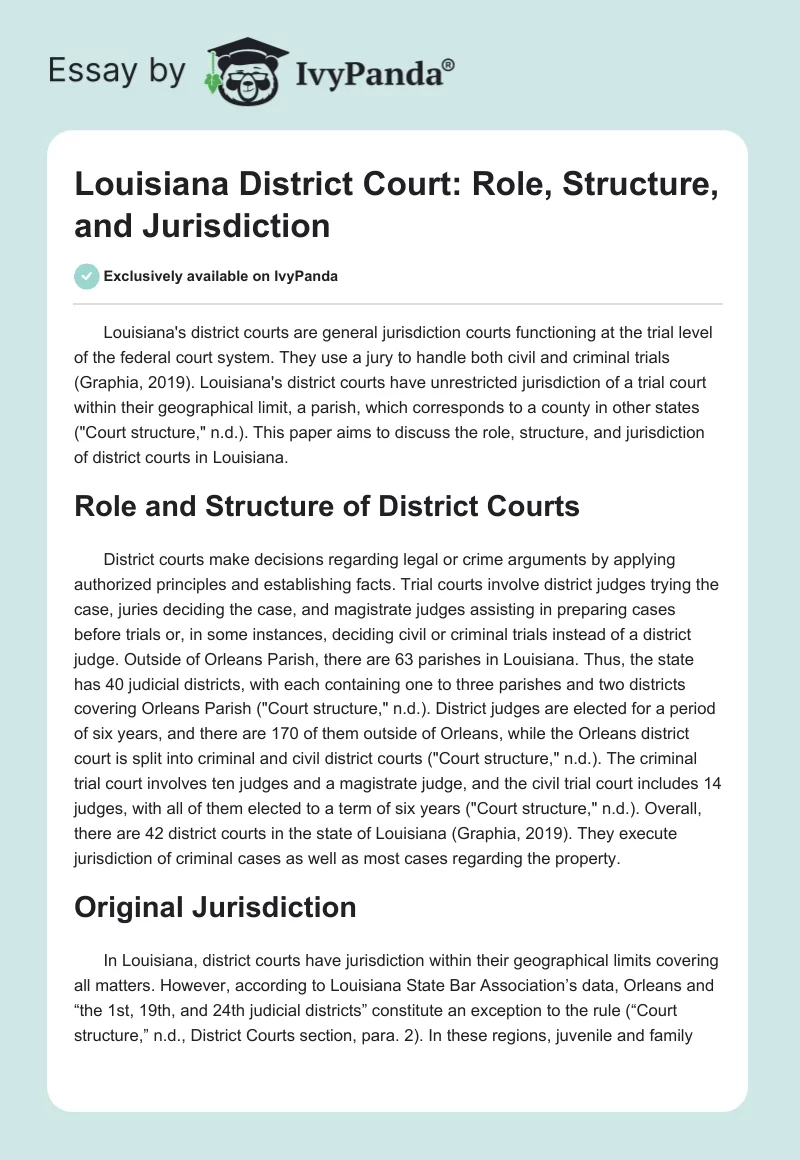 Louisiana District Court: Role, Structure, and Jurisdiction. Page 1