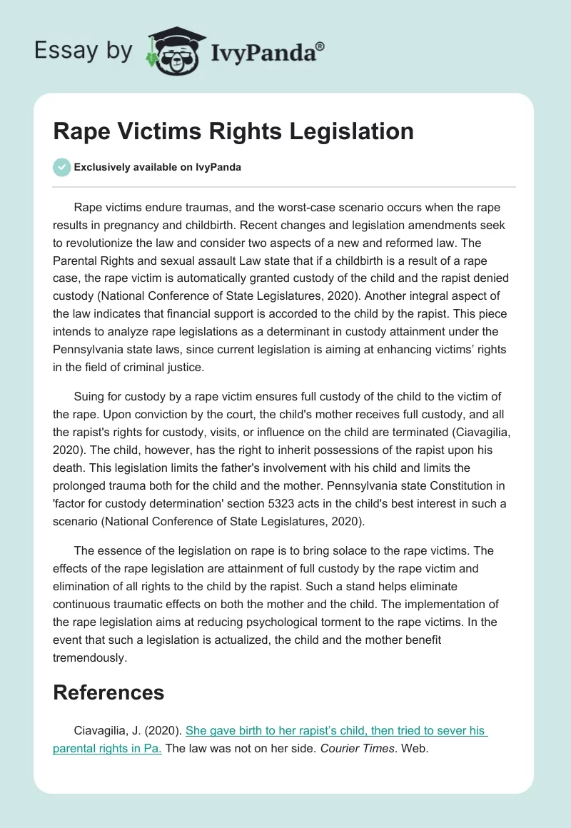 Rape Victims Rights Legislation. Page 1