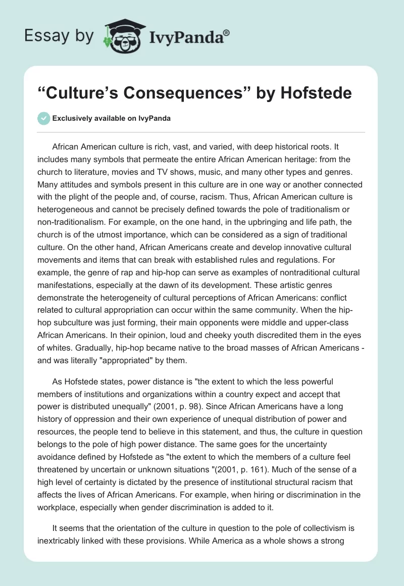 “Culture’s Consequences” by Hofstede. Page 1