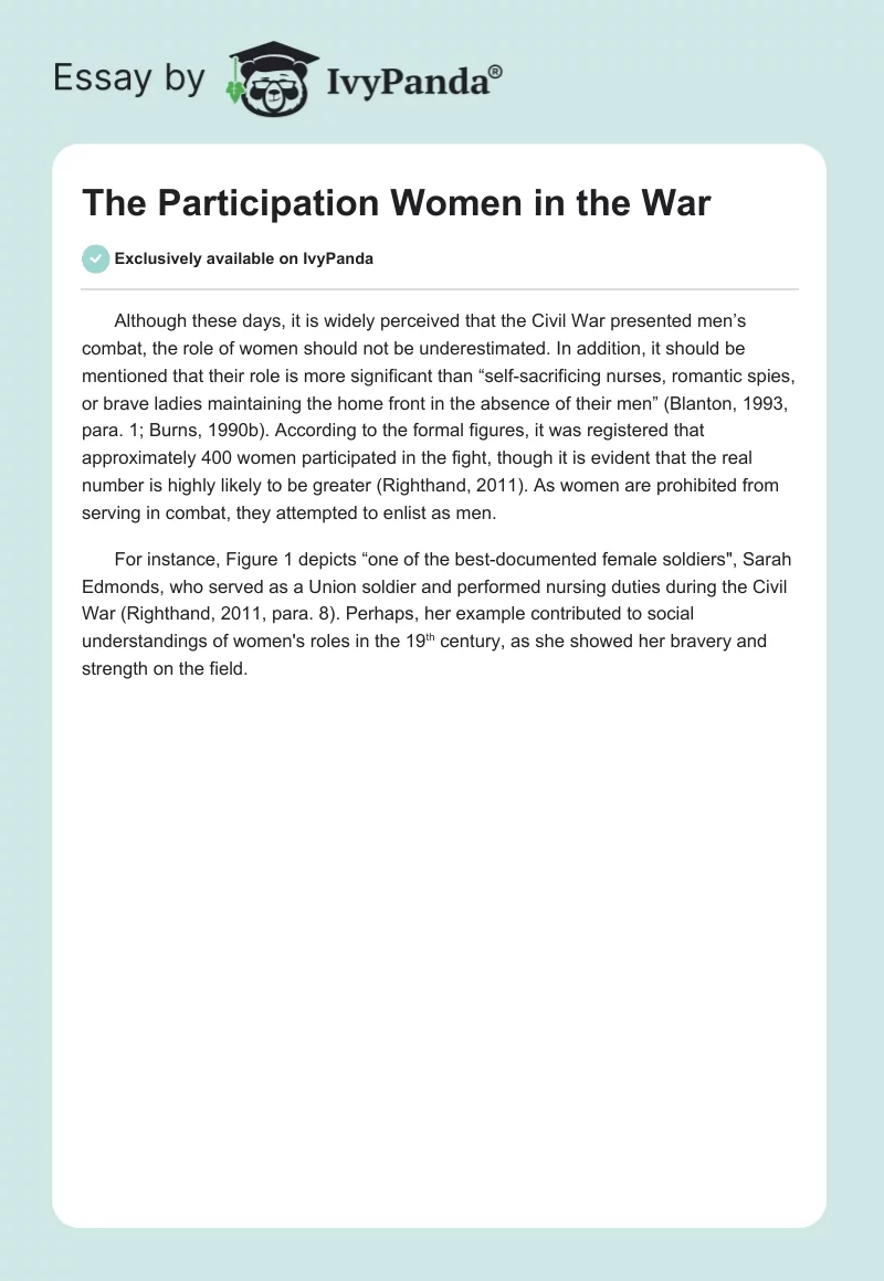 The Participation Women in the War. Page 1