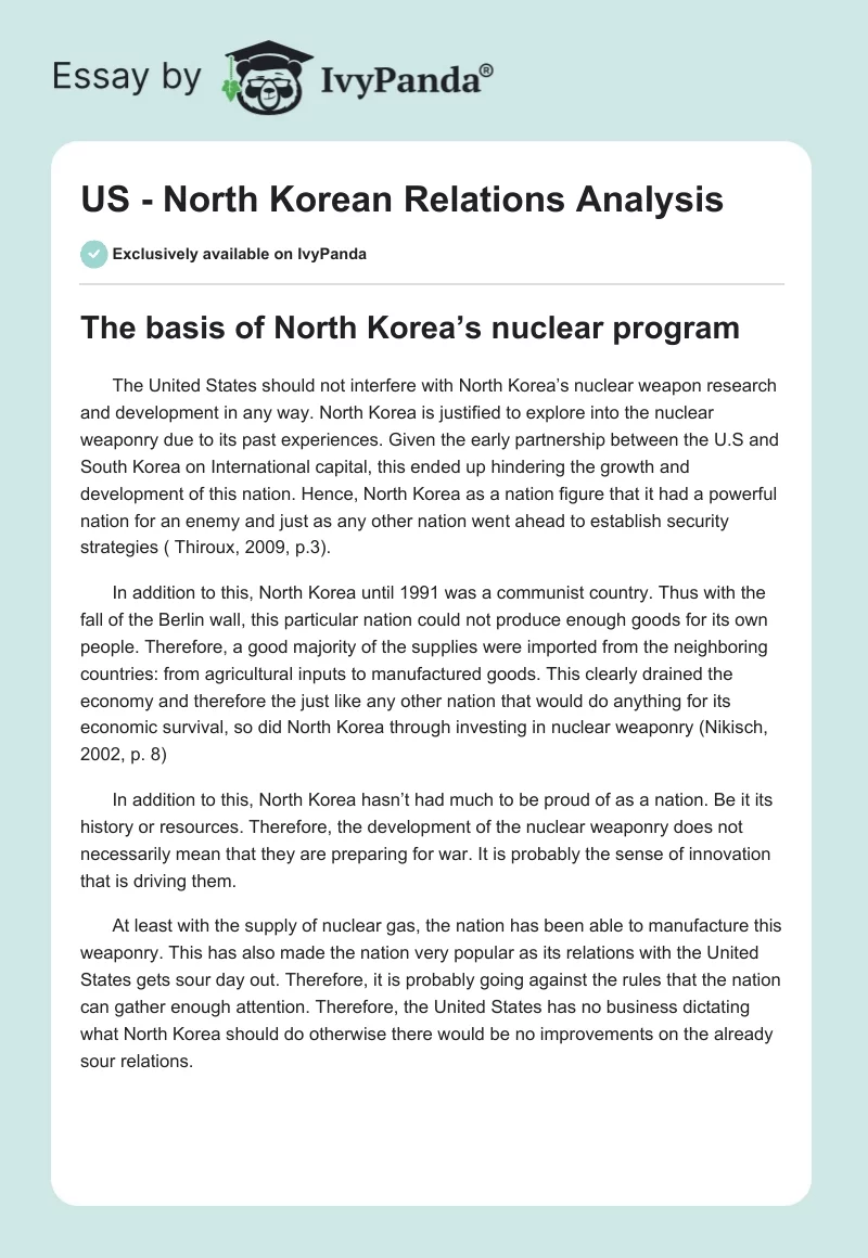 US - North Korean Relations Analysis. Page 1