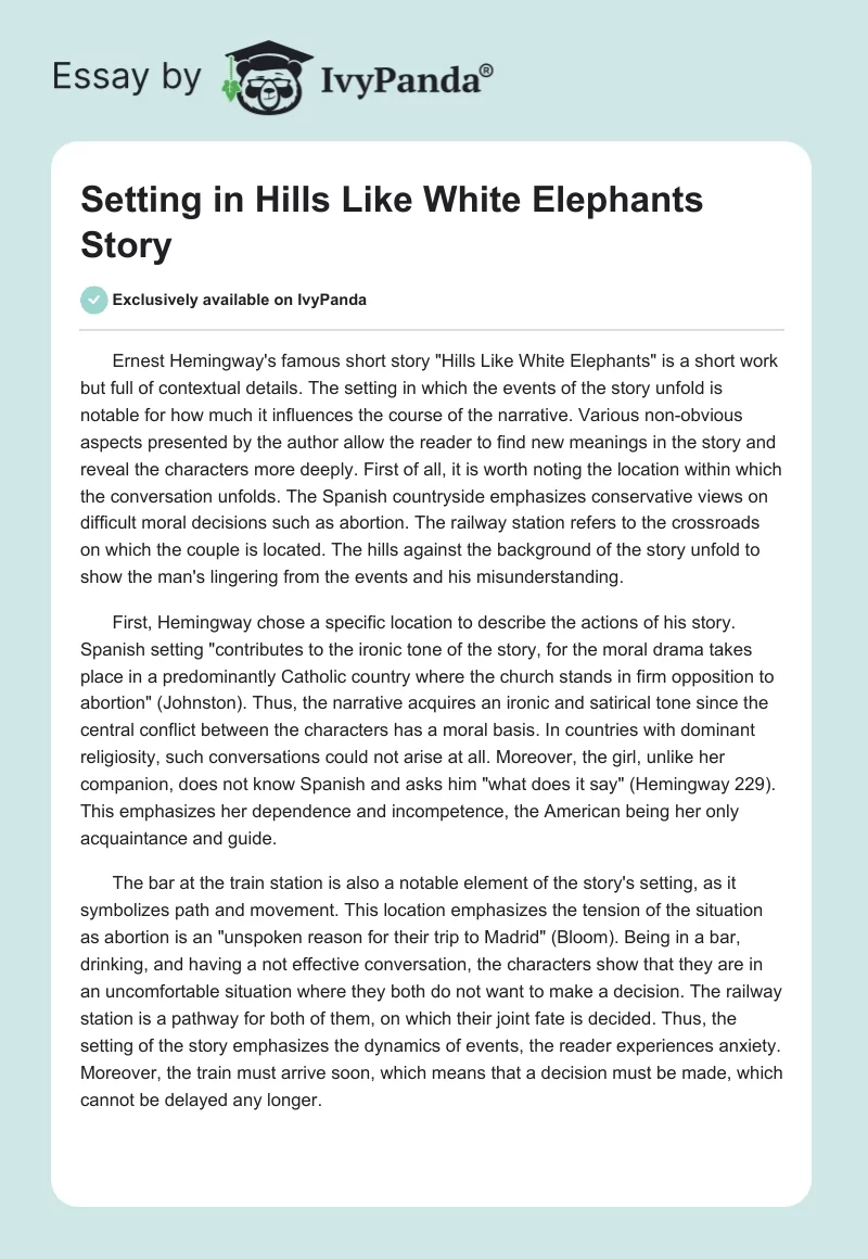 Setting in "Hills Like White Elephants" Story. Page 1