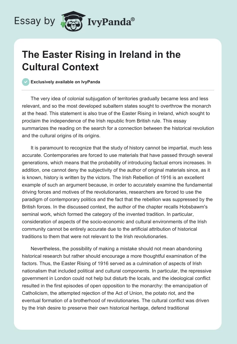 The Easter Rising in Ireland in the Cultural Context. Page 1