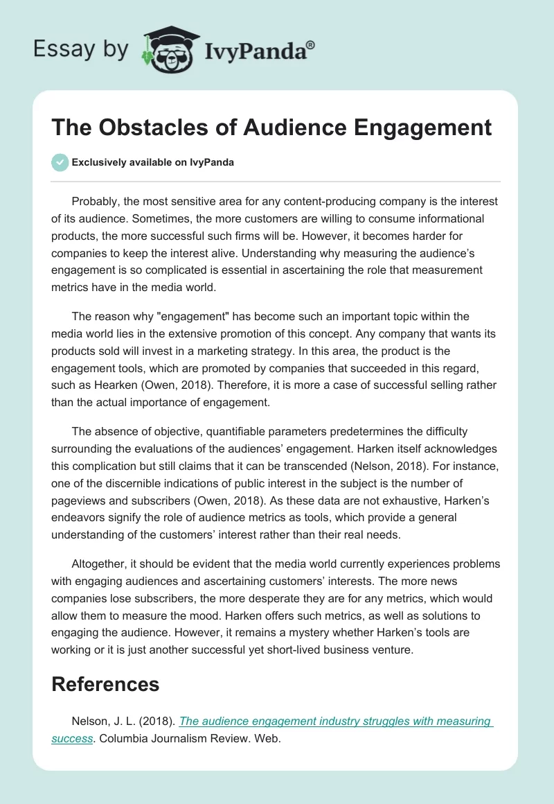 The Obstacles of Audience Engagement. Page 1