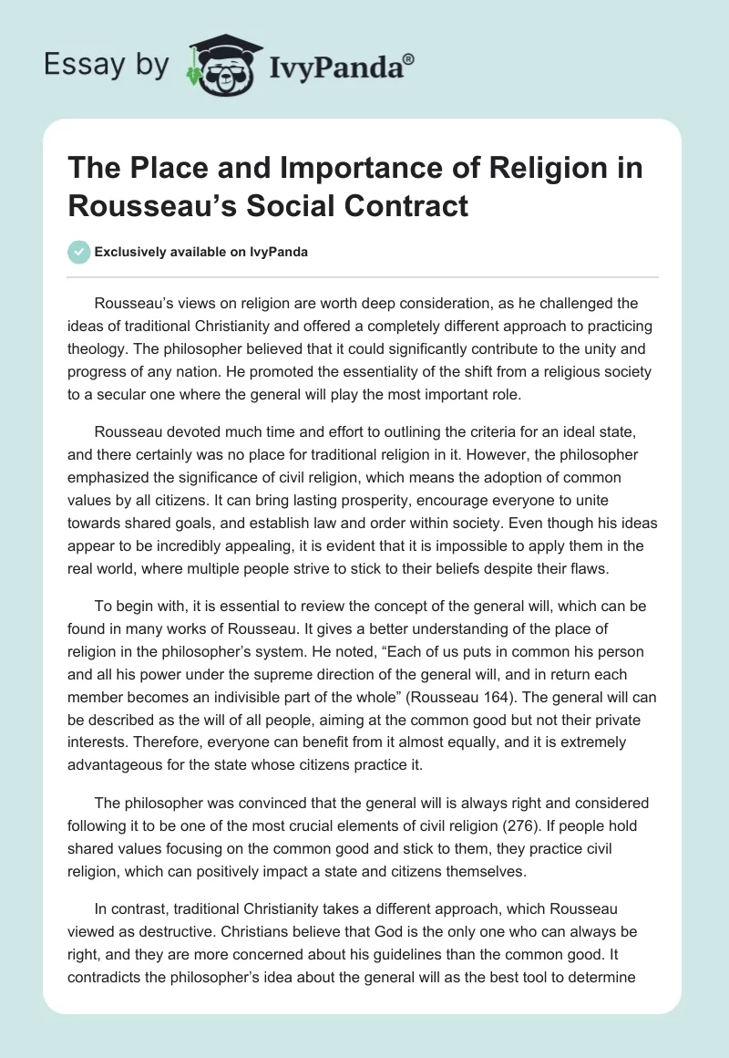 The Place and Importance of Religion in Rousseau’s Social Contract. Page 1