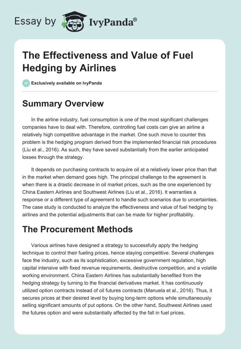The Effectiveness and Value of Fuel Hedging by Airlines. Page 1