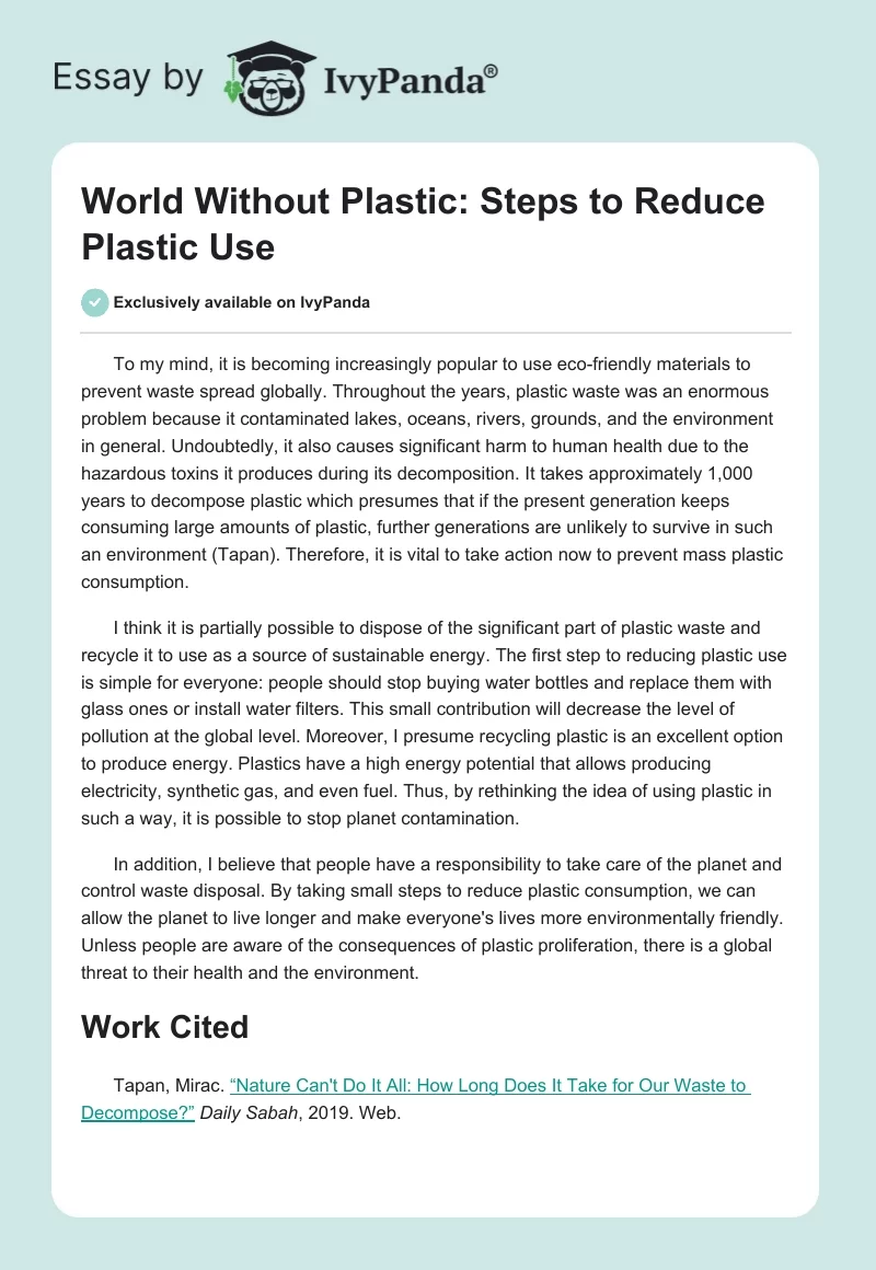 World Without Plastic: Steps to Reduce Plastic Use. Page 1