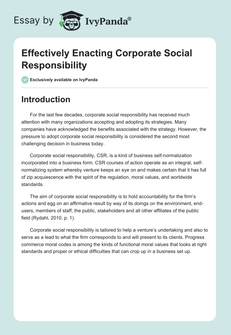 Effectively Enacting Corporate Social Responsibility. Page 1